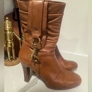 Y2K  Distressed  Coach Torre Leather Ankle Boots w/horse-Bit Buckle